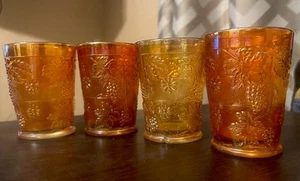 Fenton Floral and Grape Marigold Carnival Glass Tumblers Set Of 4 - Picture 1 of 6