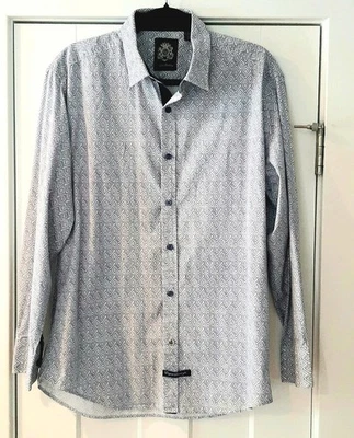 English Laundry Classic Shirt Navy Pattern 100% Cotton Flip Cuffs Button-Up Sz L - Image 1 of 4