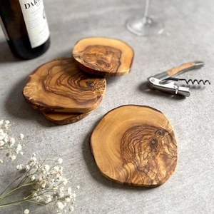Set of Rustic Olive Wood Wooden Coasters - Picture 1 of 4