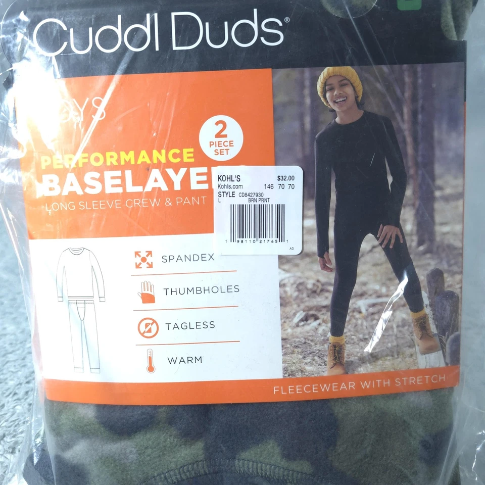 Juego de capas base Cuddl Duds niños grandes 12/14 camuflaje polar agujeros para los pulgares 2 piezas Foto 1 de 4