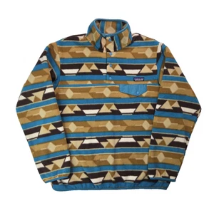 Patagonia Synchilla Guatemalan Tango Bear Brown Teal Fleece Snap T Womens L NWOT - Picture 1 of 9