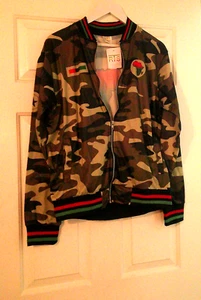 Camo Green African Jacket Black Red and Green Stripes Size Large Unisex - Picture 1 of 5
