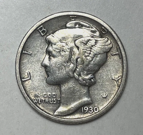 1930 10C Mercury Dime 90% Silver Cover