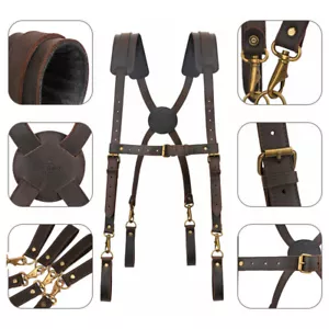 TOURBON Leather Heavy Duty Tool Carrier Belt Chest Strap Suspenders Carpenter - Picture 1 of 18