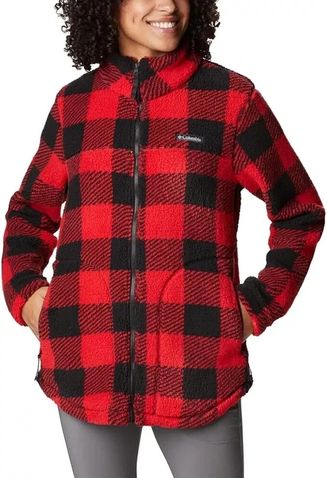 Columbia Women's Red Black Check West Bend Full Zip Fleece Jacket Plus Size 2X - Image 1 of 4