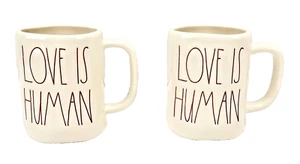 Keramik Kaffeetassen 2er Set Love is Human Rae Dunn 16 Unzen Spülmaschinenfest - Bild 1 von 5