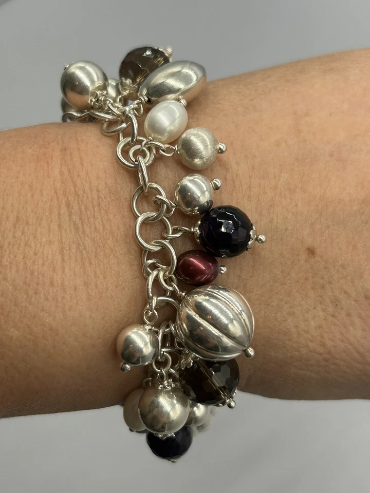 "Brazalete Cha Cha Milor de plata de ley 925 con cuentas con dijes 6,5""" Foto 1 de 4