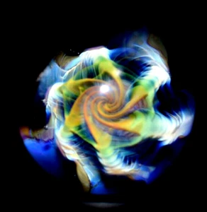 ETHAN LESCH GLASS MARBLE/1.472"-CYCLONE-TURQ,GRASS,YELLOW, ORANGE,GREEN LUTZ + - Picture 1 of 12