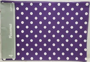 SET 4 TOVAGLIETTE IN COTONE STESSO TESSUTO (13"x19") BIANCHE A POIS SU VIOLA, LT - Foto 1 di 16