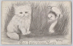 Antique Kitten & Puppy dog Postcard Kitty Cat puppies Posted 1910 - Picture 1 of 2