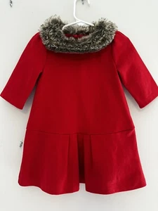 Janie & Jack Holiday Red Fur Collar Dress - Size 18 - 24M - Picture 1 of 5