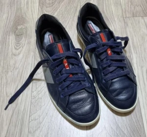 Prada Schuhe blau Metall Turnschuhe Leder selten Unisex Schuhe Größe 8 US 4E2845 - Bild 1 von 11