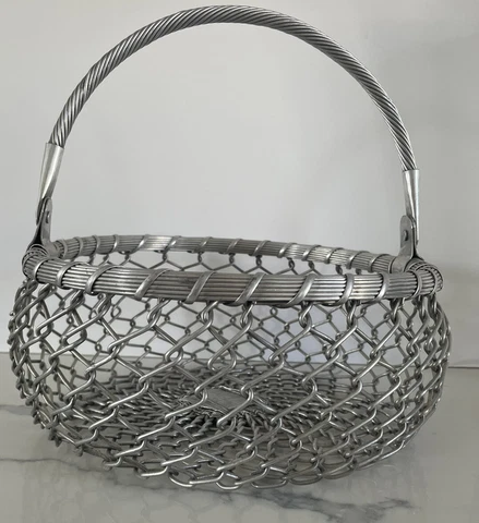 Vintage Aluminum Wire Basket  With Swing Handle Cover