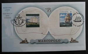 1999 Australia/Canada Marco Polo Ship FDC ties 2 Stamps w 2 cds - Picture 1 of 2