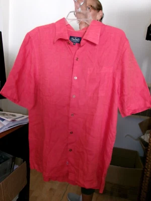 New! NAT NAST Retro 50's Red/Pink Button Front Short Sleeves 100% Linen Medium - Image 1 of 2