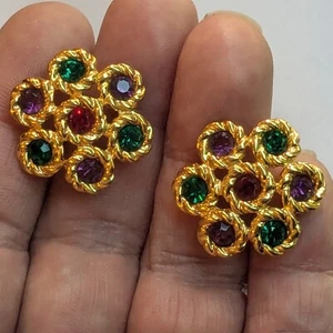 PENDIENTES DE DIAMANTES DE IMITACIÓN PERFORADOS CUERDA RETORCIDA MULTICOLOR FIRMADOS CISNE SWAROVSKI DE COLECCIÓN - Imagen 1 de 5