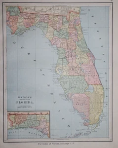 1885 Map ~ FLORIDA ~ Watson's Atlas Map ~ (11x14)-#05 - Picture 1 of 2