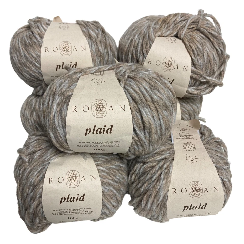 Hilo de alpaca de lana súper grueso a cuadros Rowan 7 madejas 160 carcasa triturada 109 yardas Ea Foto 1 de 4