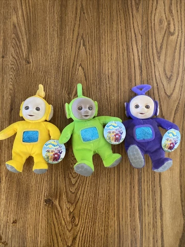 Lot of 3 Eden Teletubbies Plush Bean Bag 8" Toy 1998 Laa-Laa, Dipsy, Tinky Winky Cover