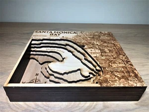 SANTA MONICA BAY – LOS ANGELES CA 3 D WOOD MAP | WOOD CHART - Picture 1 of 12