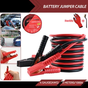 HEAVY DUTY 4 GAUGE 13 FT BATTERY BOOSTER CABLE EMERGENCY POWER JUMPER 1000 AMP - Picture 1 of 13