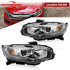 For Honda Civic 2016-2021 Pair Halogen Projector Headlights Headlamps W/LED DRL
