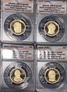 2009- Proof Presidential Dollar 4pc. Set ANACS PR70 DCAM FDOI. 2042 Of 3927 - Picture 1 of 5