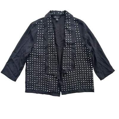Rock & Republic Women 6 Black Shawl Collar Silver Studded 3/4 Sleeve Open Blazer - Image 1 of 4