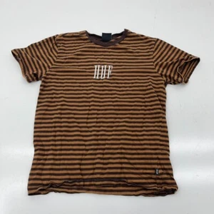 HUF Brown Striped Embroidered Short Sleeve T-Shirt Men's Size Medium - Picture 1 of 6