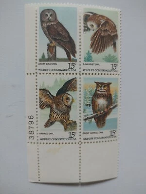 15¢ Wildlife Conservation -owls Plate block - Image 1 of 2