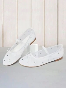 Miss Left Crystal-Embellished Mesh Flat Mary Jane Breathable Ballet Flats Ivory - Picture 1 of 6