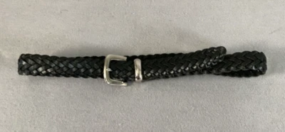 Century Canada Womens 1" Black Leather Woven Belt Silver Buckle small Vintage - Image 1 of 4