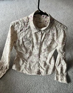 Mudd Teen Girls Tan Floral Pattern Button Down XL Flap Pockets Beige - Picture 1 of 12