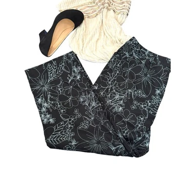 Pantalones Cortos Evan-Picone Negros Florales Pierna Ancha Para Mujer Informales Estilo Verano Foto 1 de 4