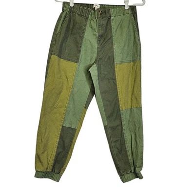 NEW Style Co M Petite Jogger Patchwork Olive Military Green Pant Boho Gorpcore  - Image 1 of 4