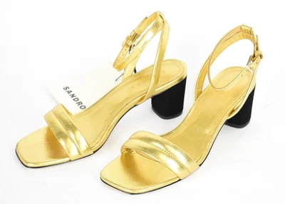 SANDRO Lauren Shoes Womens EU 38 / UK 5 Leather Heels Sandals Strap Gold - Image 1 of 4