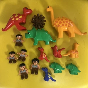 Duplo blue base plate and 15 figure lot; dino, cavemen, animals and rock 🐶 - Picture 1 of 5