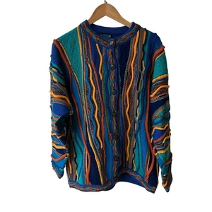 Men's Vintage Emaroo 3D Knit Textured Multicolor Cardigan Sweater XL - Imagen 1 de 6