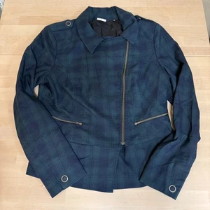 Cabi Plaid Asymmetrical Zip Moto Jacket Blazer Women's Size 8 - Picture 1 of 12