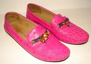 Women's ROBER ZUR Pink Leather Slip On LOAFER Size US 8 AA Beaded Chain UNWORN - Picture 1 of 6
