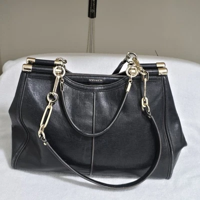 Coach Madison Caroline Satchel Black Textured Leather Purse Bag 25245 READ - Image 1 of 4