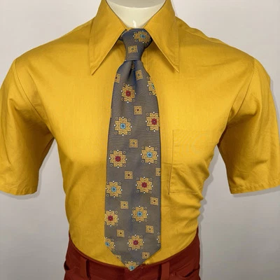 Vtg 60s 70s Tie Mens Necktie Wide Thick Polyester MCM Disco Geometric Ugly Nik - Изображение 1 из 4