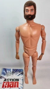 Vintage Action Man 40th Flocked Beard & Brown Hair With Gripping Hands - Picture 1 of 13