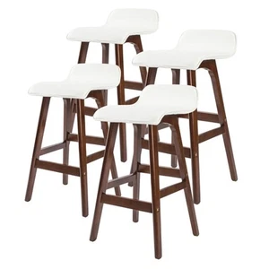 La Bella 4 Set 65cm White Brown Wooden Bar Stool Sophia Leather - Picture 1 of 10