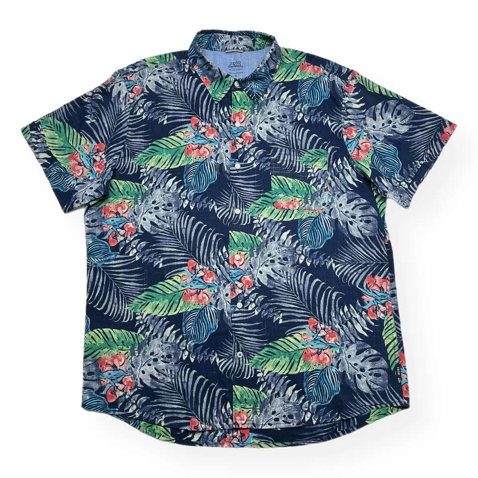 Izod Saltwater Shirt XL Men Blue Short Sleeve Button Up Relaxed Classic Tropical - Image 1 of 4