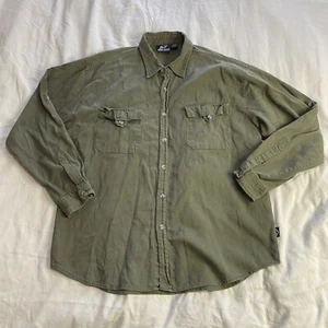 Vintage 90s Shah Safari Two Pocket Button Up Shirt Roll Tab Sleeves Army Green L - Picture 1 of 10