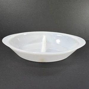 GLASBAKE Milk Glass Oval Divided Bake Serving Dish J-2352 Measures 8.5x12 - Picture 1 of 7
