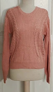 No Boundaries Sweater M L 2X 3X Caged Back Cable Knit Pink (Light Coral) NEW - Picture 1 of 12