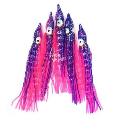 FISH WOW!® Fish WOW! Pink Purple 5" Fishing Squid Skirt Octopus Hoochies Crinkle trolling