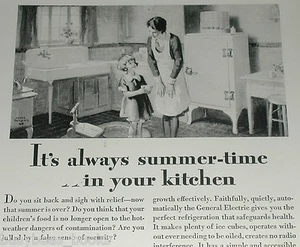 1929 General Electric fridge advertisement, early MONITOR-TOP refrigerator - Picture 1 of 3
